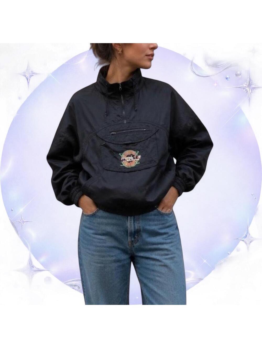 Vintage Bugle Boy Ocean League Black Pullover Windbreaker Jacket